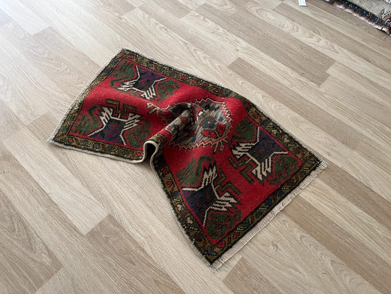2x3 tribal rug, Turkish small rug, Wool rug, Vintage rug, Mini rug, Door mat rug, Ethnic rug, Decorative rug, Tiny rug, Hand knotted rug image 3