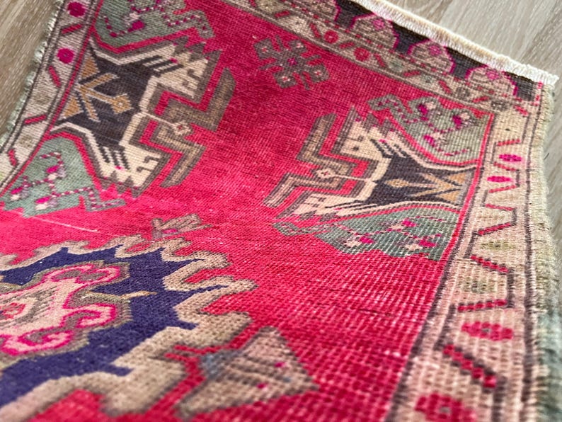 Anatolian rug small, Turkish rug 2x3, Wool rug, Hand knotted rug, Vintage rug, Antique rug, Geometric rug, Woven rug, Low pile rug, Mini rug image 9