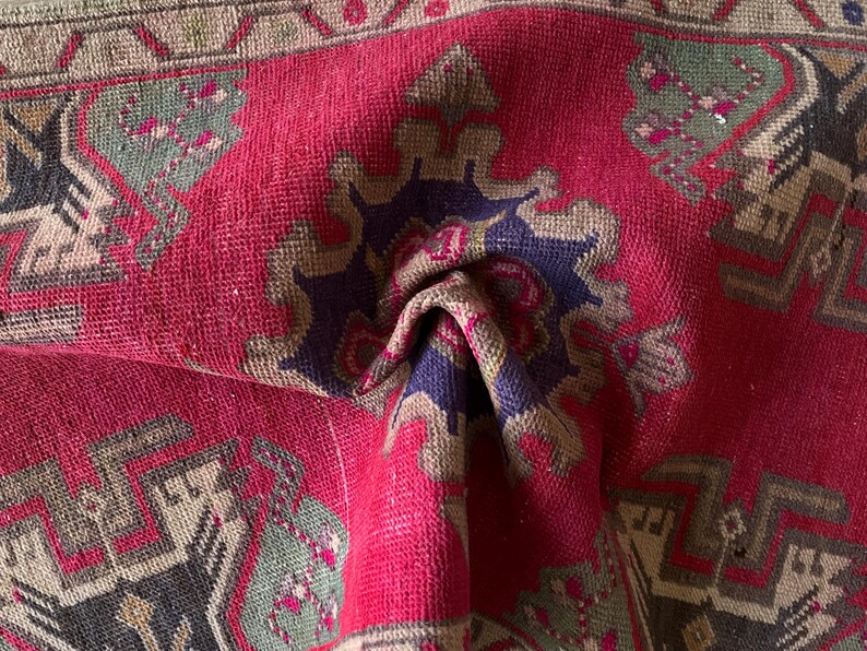 Anatolian rug small, Turkish rug 2x3, Wool rug, Hand knotted rug, Vintage rug, Antique rug, Geometric rug, Woven rug, Low pile rug, Mini rug image 12