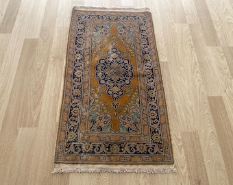 Kleiner Teppich (2 x 3 m), Vintage-Teppich, Oushak-Fußmatte, Türkischer Mini-Teppich, Wollteppich, Antiker Teppich, Badezimmerteppich, Handgeknüpfter Teppich, Bio-Teppich