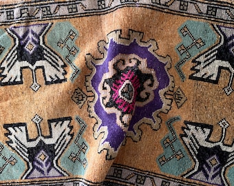 2x3 Vintage Turkish Wool Rug, Boho Oushak Mini Carpet, 1.7x3.3 ft