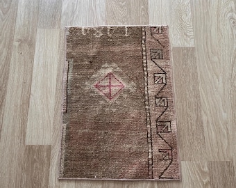 Mini size rug, Small turkish rug, Vintage rug 1x2, Door mat rug, Antique rug, Decorative rug, Oushak rug, Hand knotted rug, Low pile rug