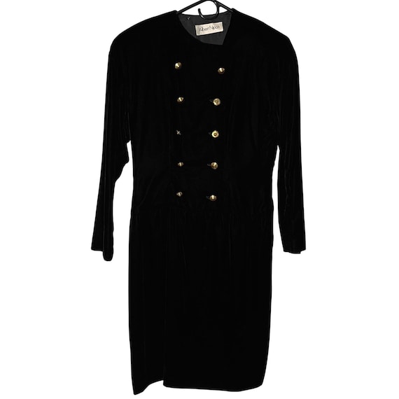 black velvet dress gold buttons Midnight Velvet Buttoned Mini Dress L
