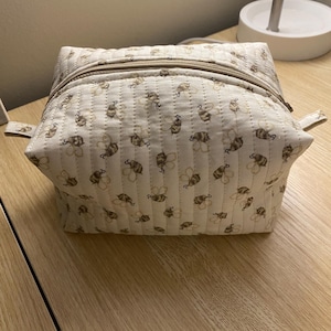 Bumblebee Quilted Makeup Bag, Handmade Cosmetic Pouch, Bee Gift for Her, Zipper Travel Toiletry Bag, Bridesmaid gift