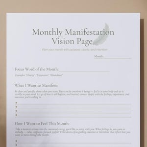 Monthly Manifestation Vision Page Printable Goal Intention Setting