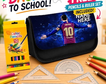 Personalised Messi Pencil Case - PSG Football Legend - Custom Name Boys Kids School Stationery Bag NLP07