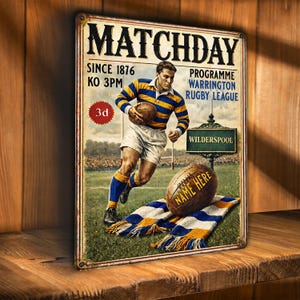 Personalised Warrington Rugby League Metal Sign, Vintage Style Plaque, Man Cave Decor RLS21
