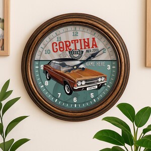 Personalised Cortina MK3 2000 Wall Clock Custom Classic Car Garage Hanging Clock Man Cave Shed Dad Grandad Birthday Gift EVCC09