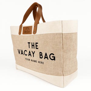 Personalised Large Tote Beach Bag Womens Holiday Handbag Reusable Shopping Carry Luxury Jute Eco Friendly Handles Ladies Birthday Gift ELT
