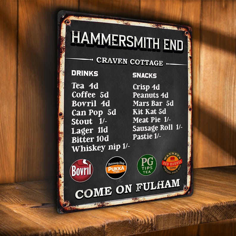 Fulham Football vintage snack-bar terrasse enseigne plaque murale en ...