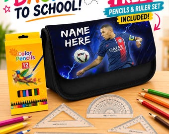 Personalised Kylian Mbappé Pencil Case - PSG Football Legend - Custom Name Boys Kids School Stationery Bag NLP46