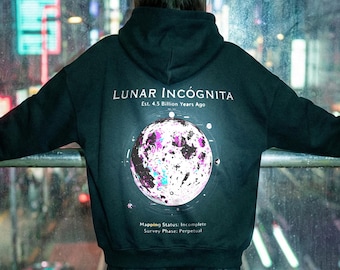 Sudadera con capucha con gráfico de luna lunar / Sudadera con capucha de astronomía espacial / Sudadera celeste azul marino / Regalo científico único para él y ella