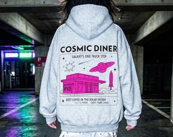 Sudadera con capucha Space Diner: sudadera retro cósmica con diseño de estrellas / sudadera unisex con temática espacial vintage