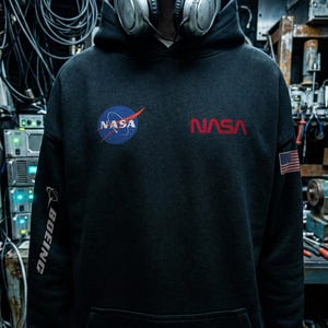 Creation of Adam Astronaut Hoodie, Space Art Black Pullover Sweatshirt, Renaissance Aesthetic Gift, Artistic Graphic Hoodie for Men Women