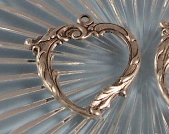 Antique Silver Plated Brass Filigree Heart Open Drop-Pendant (Qty 1) 27x25mm F-A2222-1B