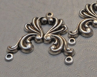 Sterling Silver Plated Brass Filigree Stampings 3-way Connectors 26x25mm (2 pcs) F-A5205-3-S