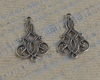 Antiqued Sterling Silver Plated Brass Filigree 2 Ring Pendant (2 pcs) 24x16mm G-5918-S