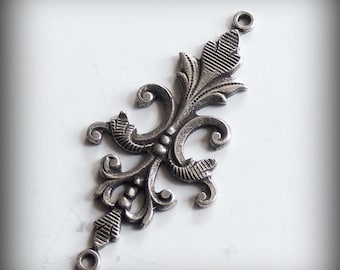 2 pc Heirloom Quality Ornate Oxidized Sterling Silver Plated Filigree 2 Ring Connectors 40x18mm M93-VJS F-2982-2