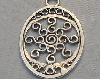 Antique Oval Sterling Silver Plated Brass Filigree European Cast Pendant (1 pc) 27x18mm B-14962-S