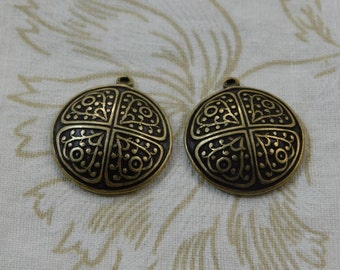 Oxidized Brass Round Pendants Domed Dapped 1 Ring 20mm (2 pc) F-A7488D-1