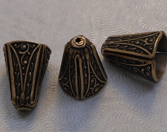 Oxidized Brass Filigree Cone Bead Caps (2 pcs) S-9361-B 9x10mm