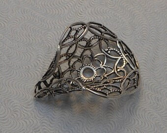 Large Oxidized Sterling Silver Plated Brass Filigree Bead Cap 22x22mm (1 pc) S-3851-S