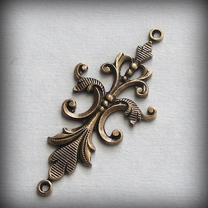 Oxidized Brass Filigree 2 Ring Connectors Solid 2pcs 40x18mm B97-VJS F-2985-2 image 1