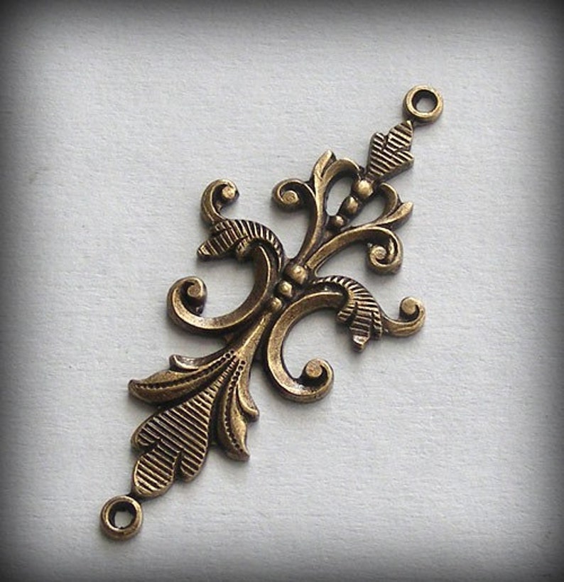 Oxidized Brass Filigree 2 Ring Connectors Solid 2pcs 40x18mm B97-VJS F-2985-2 image 1