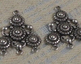 Antique Sterling Silver Plated Brass Filigree Pendant Connectors 30x25mm 2 pc S-5957-S