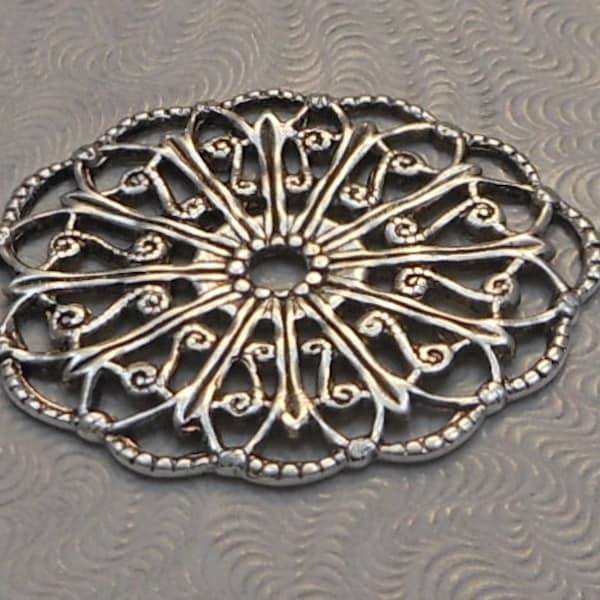 Oxidized Sterling Silver Plated Victorian Style Brass Filigree (Qty 1) 29x22mm S-9063-S