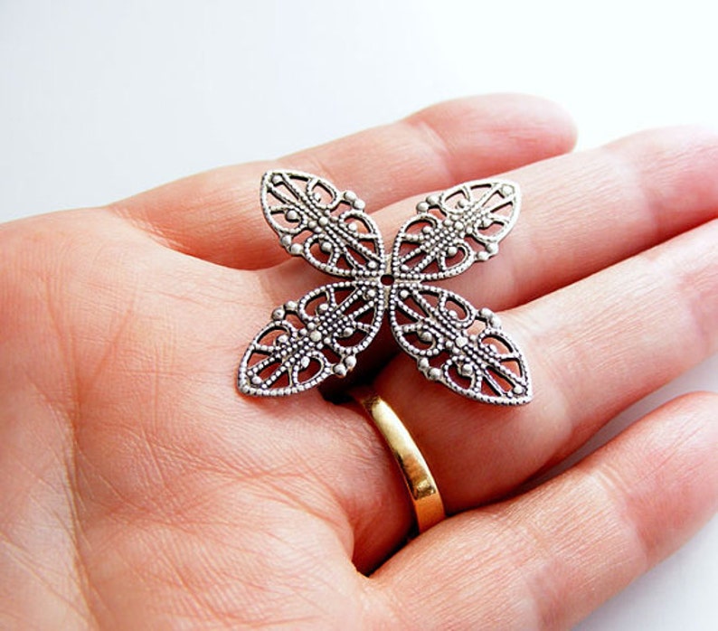 LuxeOrnaments Oxidized Sterling Silver Plated Brass Filigree Wrap Connector Focal 42mm 1 pc B753-VJS S-9038