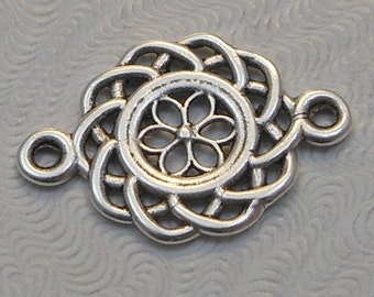 Antique Silver-plated Brass Filigree European Cast 2 sided Connector 21x14mm (1pc) B-15539-S