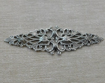 Antiqued Sterling Silver Plated Brass Filigree Wrap or Bracelet Blank 64x22mm (1 pc) F-3568-S