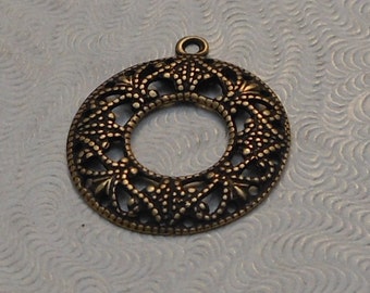 Small Oxidized Brass Filigree Open Round Pendant 18mm (Qty 2) S-9170-B