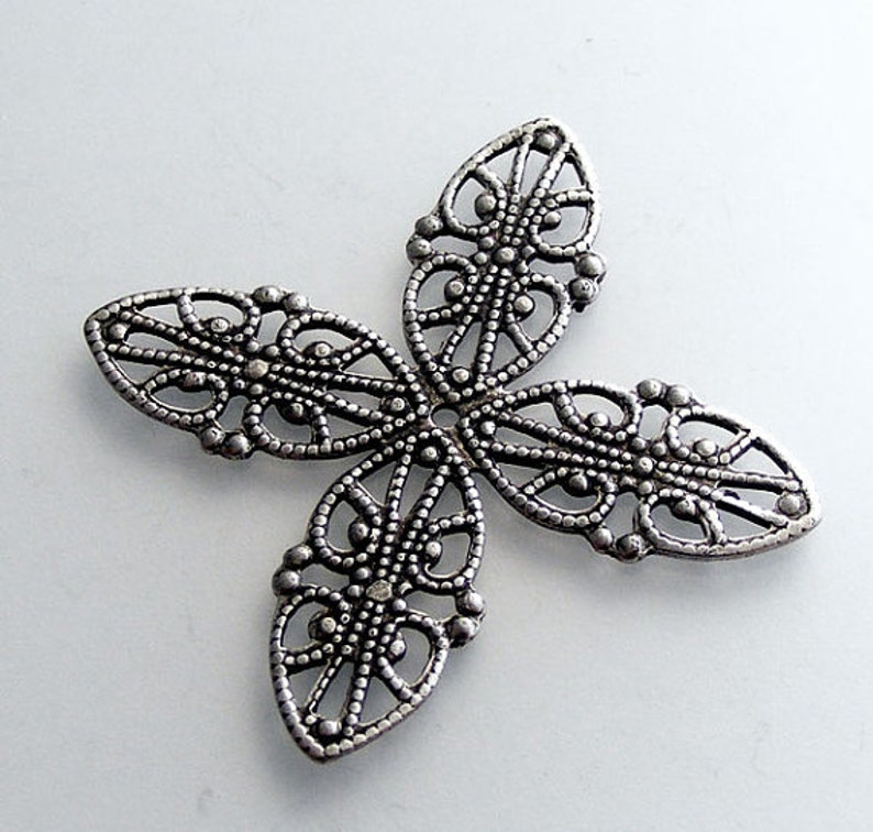 LuxeOrnaments Oxidized Sterling Silver Plated Brass Filigree Wrap Connector Focal 42mm 1 pc B753-VJS S-9038