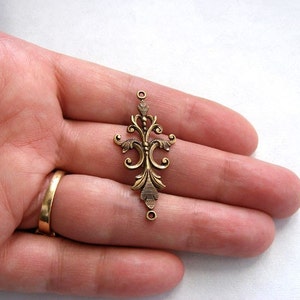 Oxidized Brass Filigree 2 Ring Connectors Solid 2pcs 40x18mm B97-VJS F-2985-2 image 3