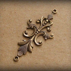 Oxidized Brass Filigree 2 Ring Connectors Solid 2pcs 40x18mm B97-VJS F-2985-2 image 2