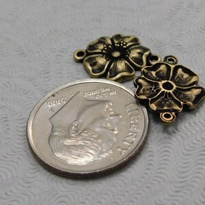 Small Oxidized Brass Filigree Dogwood Flower Stamping 2 Loop Connector 2 pc 14x11mm G-5849-B image 2