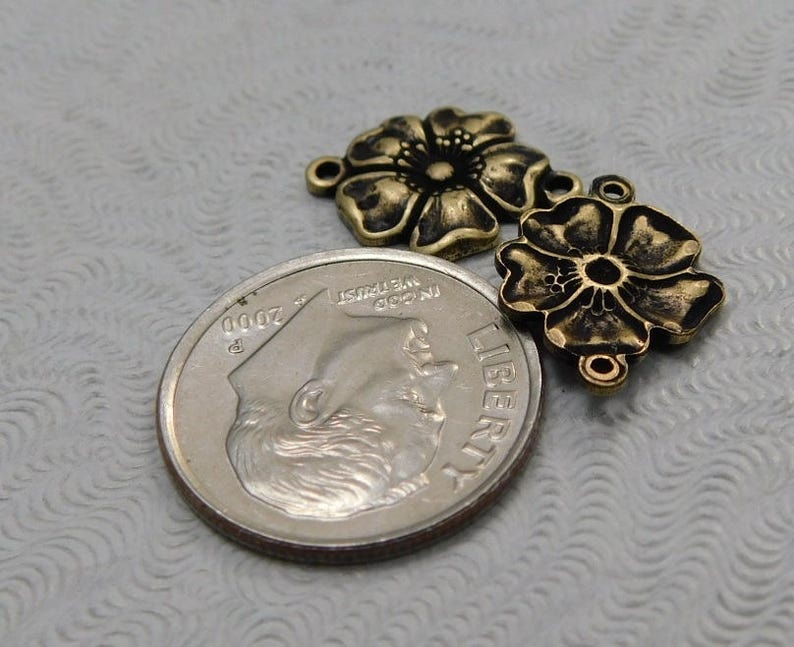 Small Oxidized Brass Filigree Dogwood Flower Stamping 2 Loop Connector 2 pc 14x11mm G-5849-B image 2