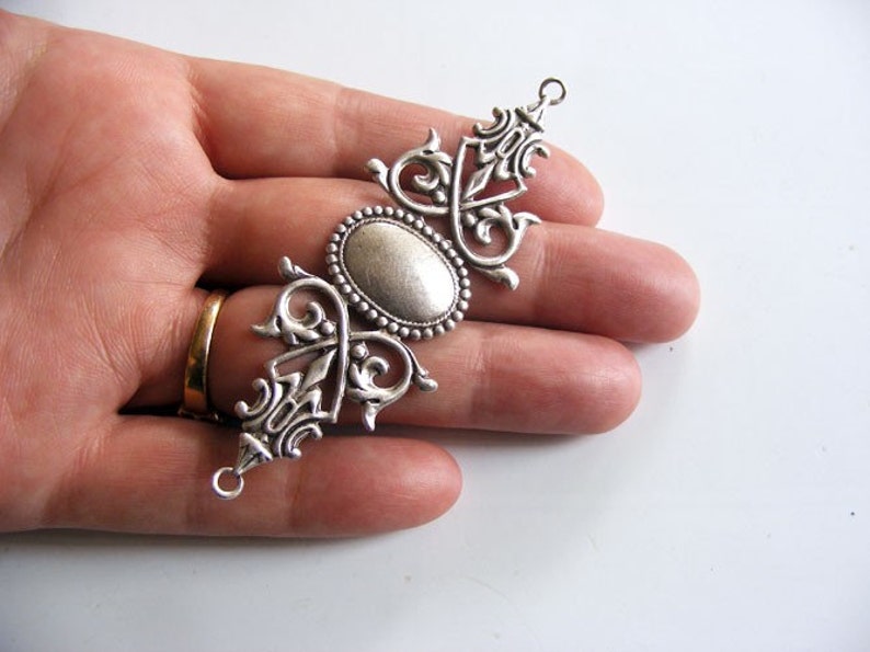 LuxeOrnaments Oxidized Sterling Silver Filigree Bracelet Blank Connector Focal 1 pc 80x29mm B276-VJS AT-3044