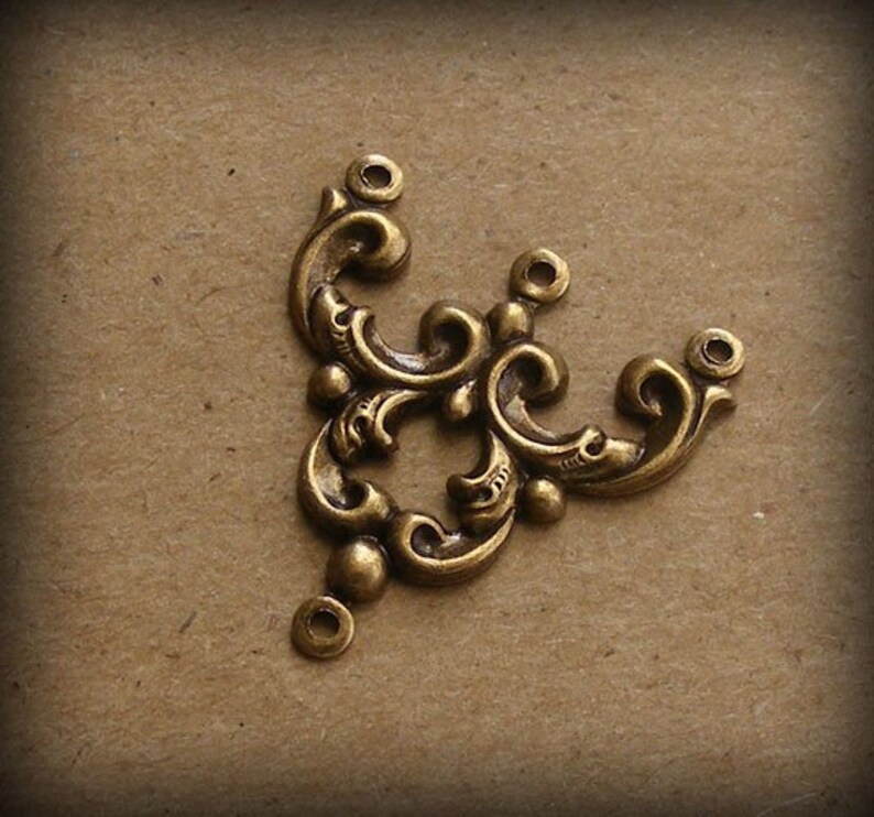 Oxidized Brass Stampings Three Strand Connectors 23x22mm 2 pcs B735-VJS S-8849 image 2