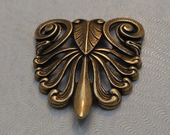 Oxidized Brass Art Nouveau Filigree Shield 32x29mm (Qty 1) F-A3022D-B