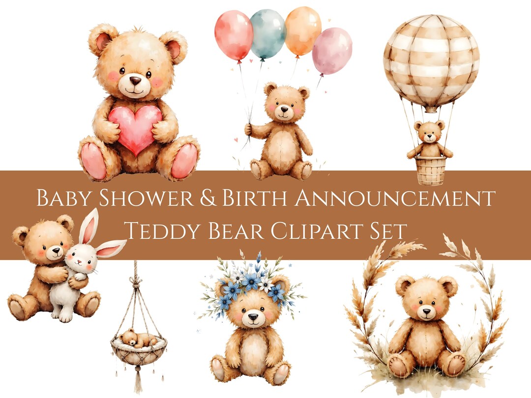 Teddy Bear Baby Shower Clipart Set – Neutral Nursery Bears for Birth ...