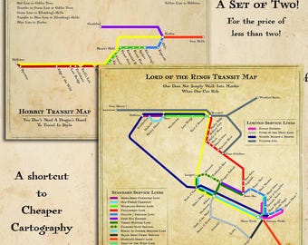 Set of 2 Digital Prints: Hobbit and LoTR Subway Maps