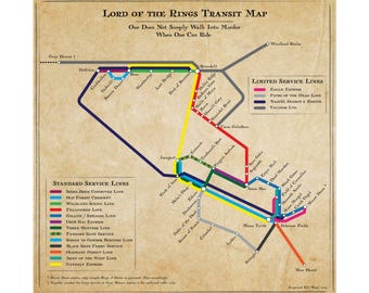 Lord of the Rings Subway Map Print