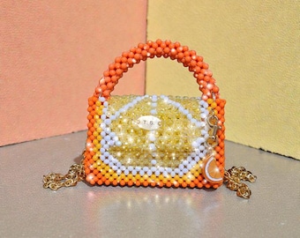 Damentasche orange, Handmade, Perlentasche, Schultertasche, klassische Handtasche, Geschenk, Frau, Hochzeit, Abendtasche, TSPerlendesign