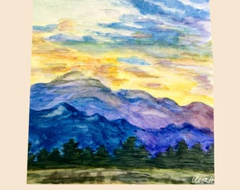 Aquarellandschap van Pikes Peak.