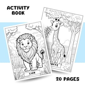 Jungle & Safari Animals Coloring Book for Kids – 20 Printable Coloring Pages, Fun Activity, Digital Download Safari Animal Print Books