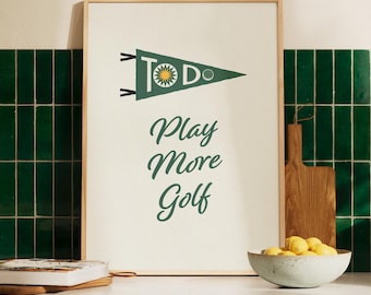 Impresión "Juega más al golf": Arte tipográfico minimalista (descarga digital)