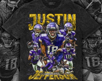 Justin Jefferson Retro Design Tee | Vintage Football PNG | Digital Download | Front Artwork | 300 DPI | with Halftone File | Ready to Print